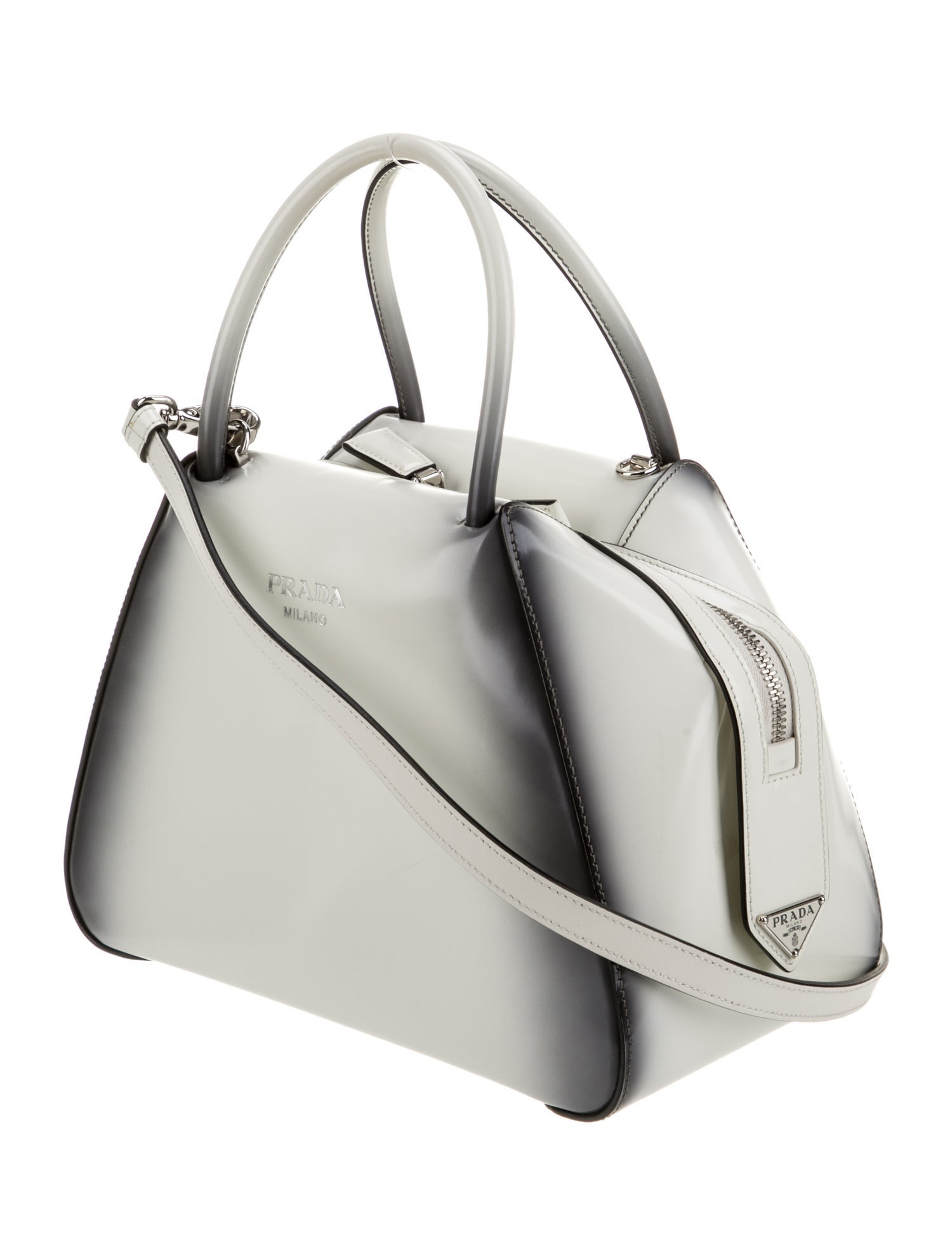 Prada Enameled Metal Triangle Top Handle Bag